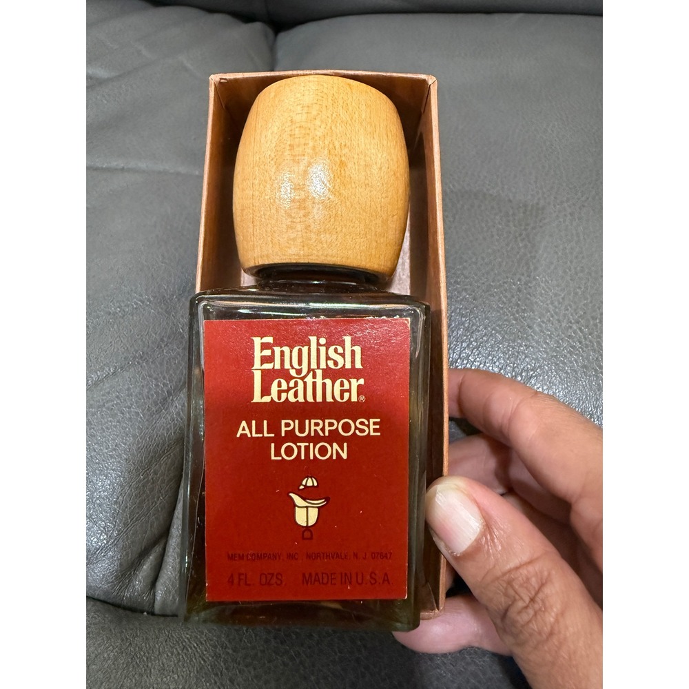 Vintage English Leather All Purpose Lotion 4 oz MEM Company Glass Bottle Wood